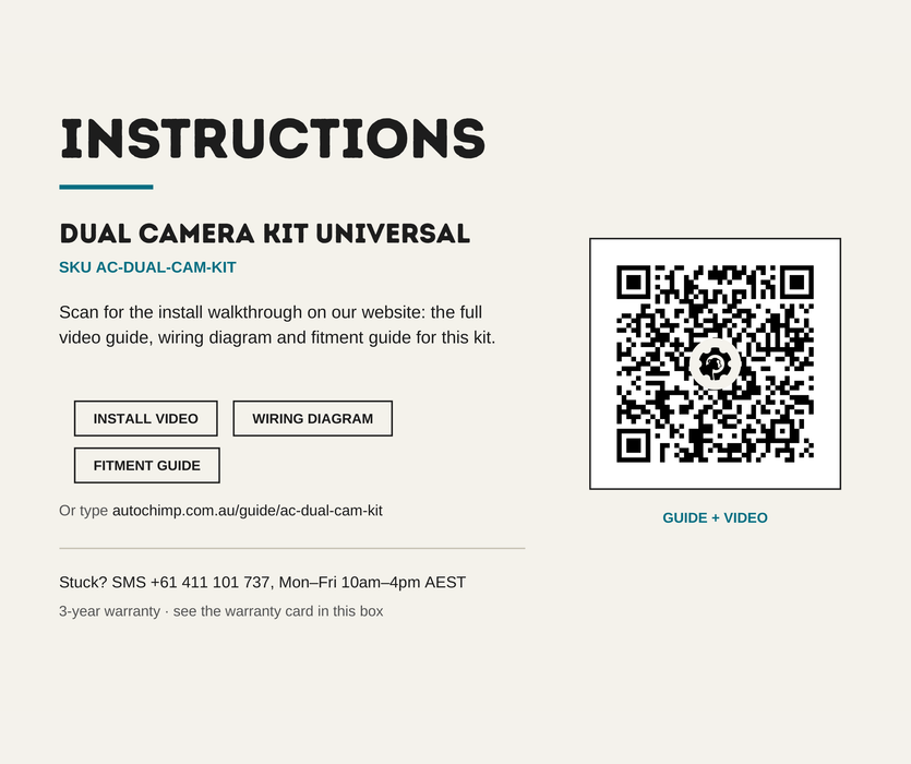 AutoChimp™ Dual Camera Kit Universal | Two Camera Interface for Aftermarket or OEM Screens | SKU: AC-DUAL-CAM-KIT | Instructions