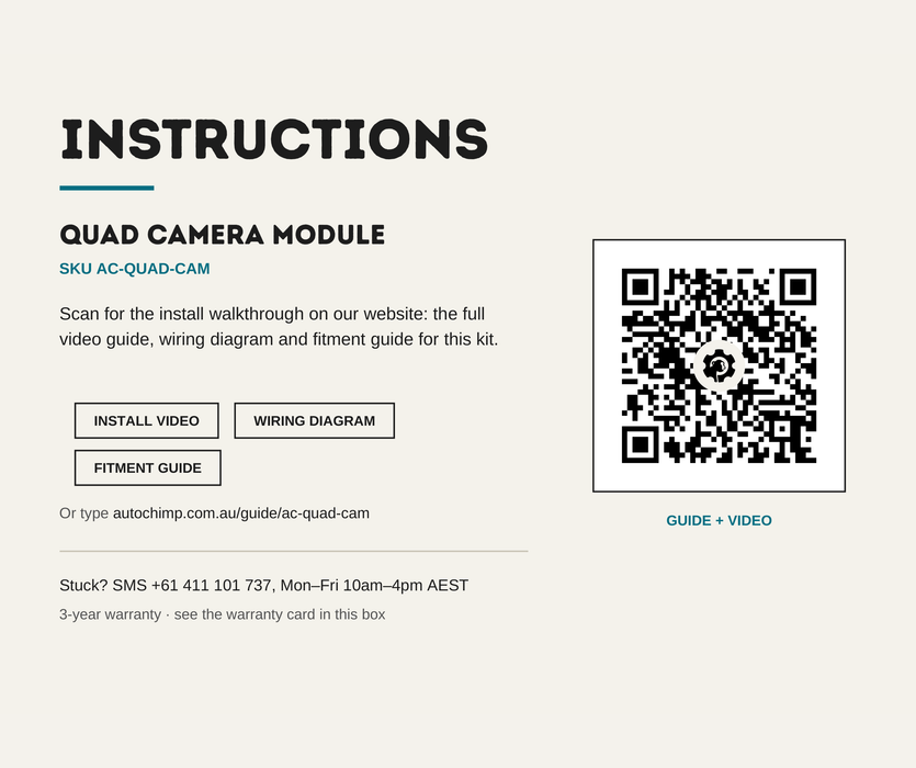 AutoChimp™ Quad Camera Module | 4-Camera Integration for Factory & Aftermarket Stereos | Quad Camera Interface | SKU: AC-QUAD-CAM | Instructions