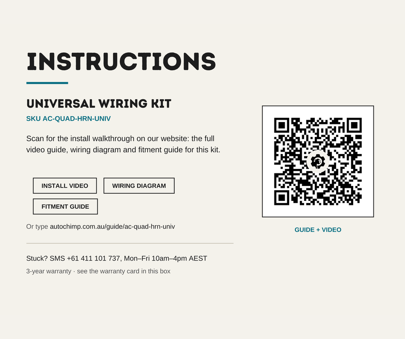 AutoChimp™ Universal Wiring Kit | Quad Camera Integration for Any Vehicle | SKU: AC-QUAD-HRN-UNIV | Instructions