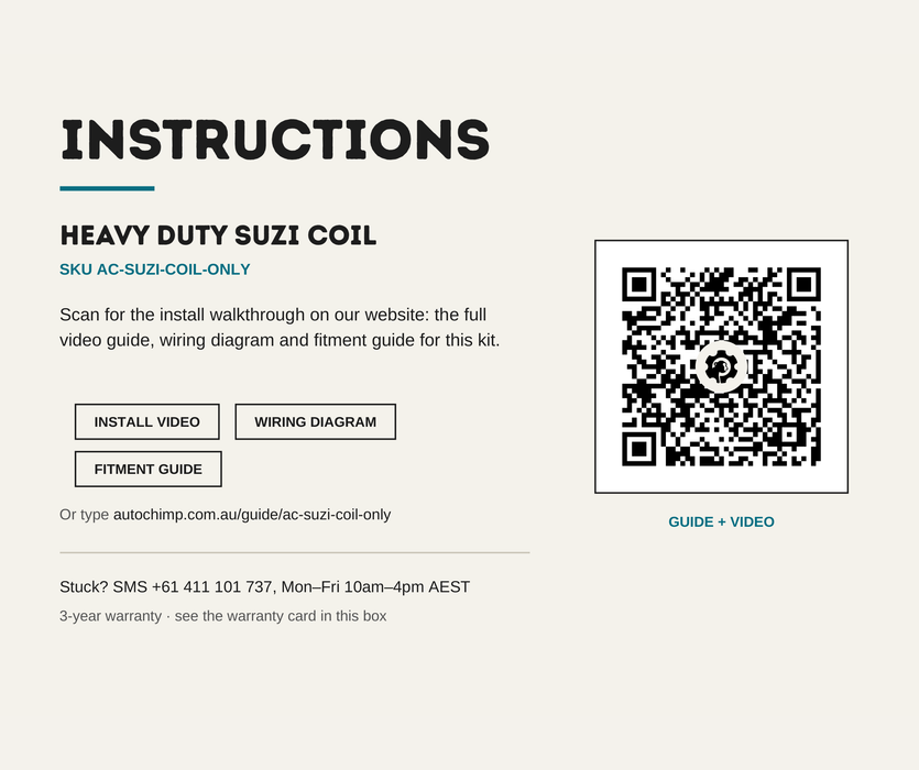 AutoChimp™ Heavy Duty Suzi Coil | 5-Pin Camera Link Cable (Coil Only) | SKU: AC-SUZI-COIL-ONLY | Instructions
