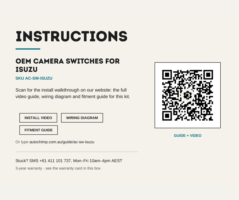 AutoChimp™ OEM Camera Switches for Isuzu | Select Icon & Size | 23mm & 33mm | SKU: AC-SW-ISUZU | Instructions