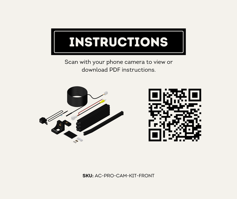 AutoChimp™ Pro HD Front Camera Kit | 6V–12V Universal RCA System | SKU: AC-PRO-CAM-KIT-FRONT | Instructions