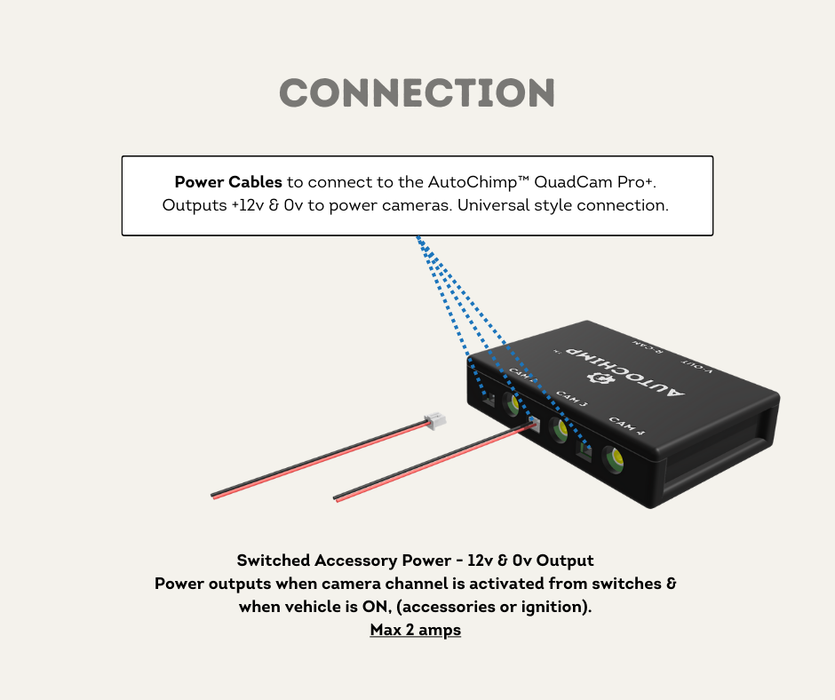 AutoChimp™ 2-Pin JST Power Connector Cables | Easy Connect & Disconnect Cameras | AC-JST-2PIN-M | Connection