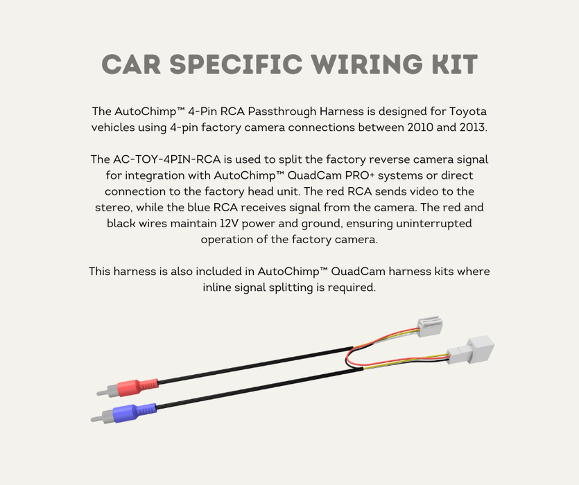AutoChimp™ 4-Pin Video & Power Passthrough Harness | Toyota Reverse Camera Adapter | Car Specific Wiring Kit