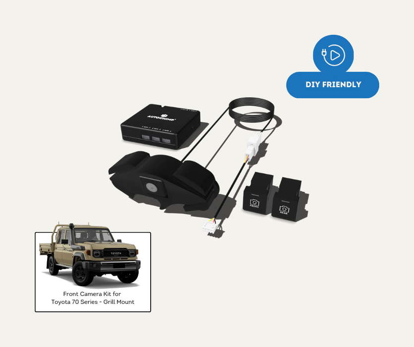 AutoChimp 70 Series Front Camera Kit for Toyota Landcruiser - DIY-Friendly System with Anytime Activation and No-Drill Mounting