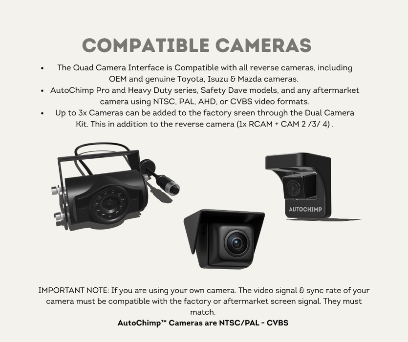 AutoChimp™ Dual Camera Kit for Isuzu D‑MAX (2012–2024) | Front / Trailer Camera Add-On | SKU: AC-DUAL-DMAX-2012 | Compatible Cameras