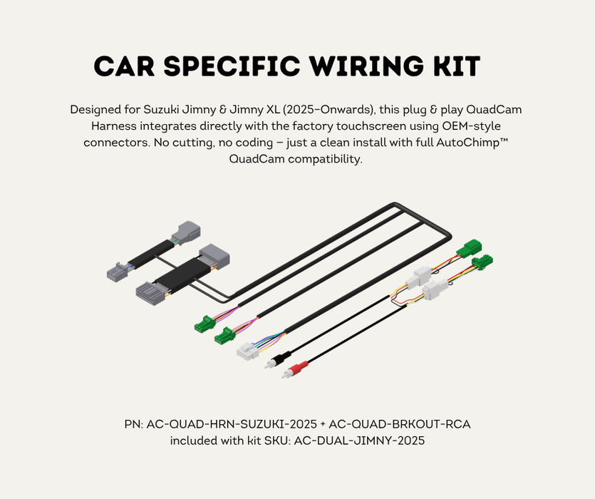 AutoChimp™ Dual Camera Kit for Suzuki Jimny / Jimny XL (2025-Onwards) | Plug & Play Factory Integration | SKU: AC-DUAL-JIMNY-2025 | Car Specific Wiring Kit
