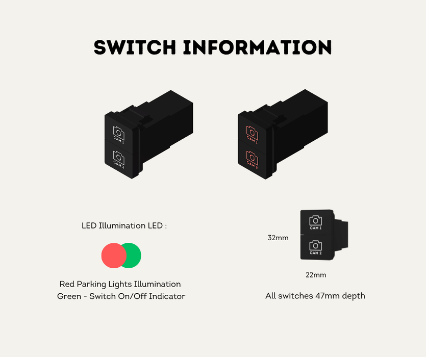 AutoChimp™ Dual Camera Kit for Suzuki Jimny / Jimny XL (2025-Onwards) | Plug & Play Factory Integration | SKU: AC-DUAL-JIMNY-2025 | Switch Information
