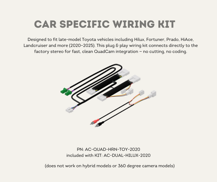 AutoChimp™ Dual Camera Kit for Toyota Hilux 2020–2024 | Plug & Play Reverse + Front/Trailer Camera Expansion | Car Specific Wiring Kit