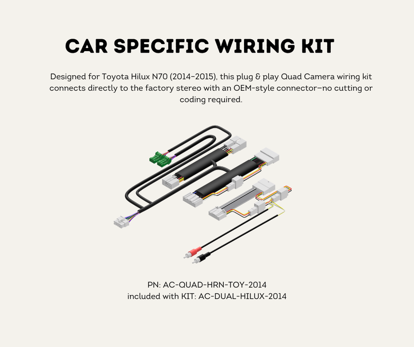 AutoChimp™ Dual Camera Kit for Toyota Hilux (2014–2015) | Add Front, Trailer, or Side Camera | Factory Stereo Integration | AC-DUAL-HILUX-2014 | Car Specific Wiring Kit
