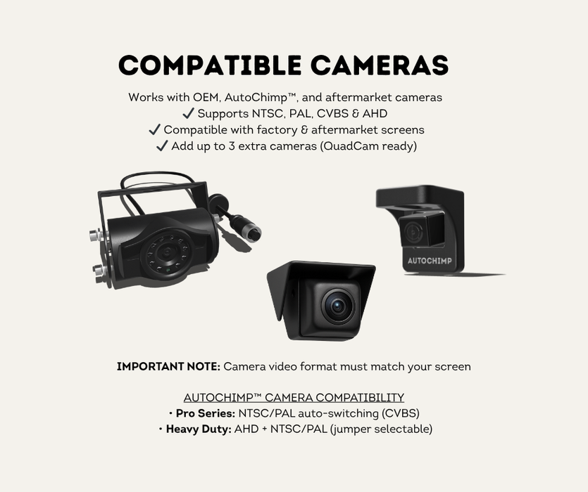 AutoChimp™ Dual Camera Kit for Toyota Hilux (2014–2015) | Add Front, Trailer, or Side Camera | Factory Stereo Integration | AC-DUAL-HILUX-2014 | Compatible Cameras