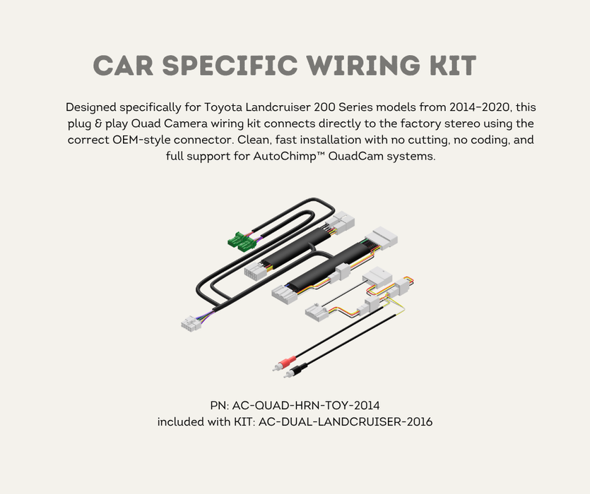 AutoChimp™ Dual Camera Kit for Toyota LandCruiser 200 Series GX & GXL (2016–2021) | Selectable Camera Control | AC-DUAL-LANDCRUISER-2016 | Car Specific Wiring Kit