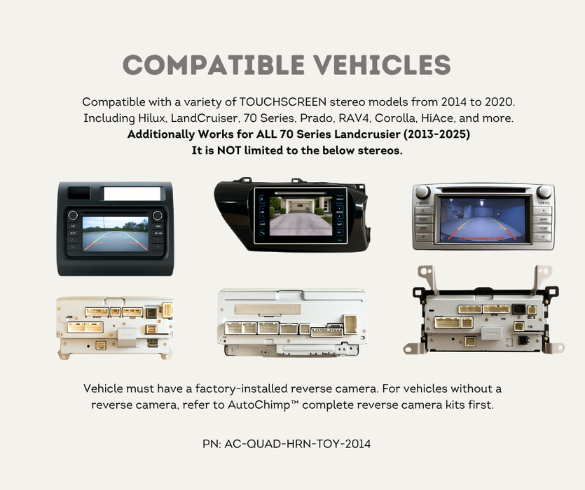 AutoChimp™ Dual Camera Kit for Toyota LandCruiser 200 Series GX & GXL (2016–2021) | Selectable Camera Control | AC-DUAL-LANDCRUISER-2016 | Compatible Vehicles