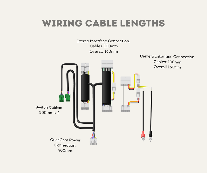AutoChimp™ Dual Camera Kit for Toyota LandCruiser 200 Series GX & GXL (2016–2021) | Selectable Camera Control | AC-DUAL-LANDCRUISER-2016 | Wiring Cable Lengths