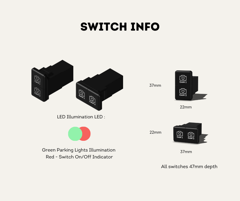 AutoChimp™ Dual Camera Kit for Toyota LandCruiser 70 Series (2014–2023) | AC-DUAL-70SERIES-2014 | Switch Info