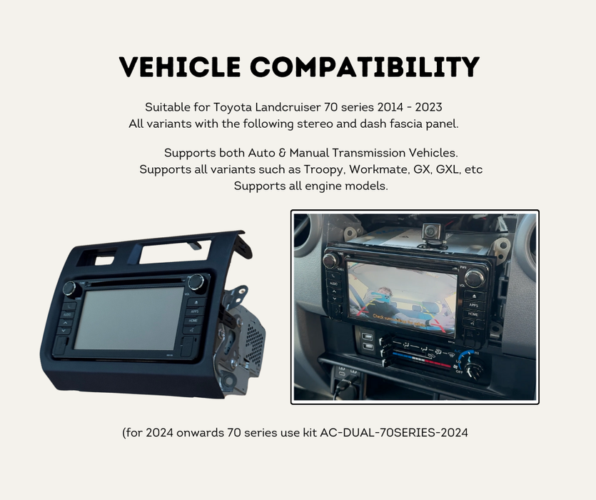 AutoChimp™ Dual Camera Kit for Toyota LandCruiser 70 Series (2014–2023) | AC-DUAL-70SERIES-2014 | Vehicle Compatibility