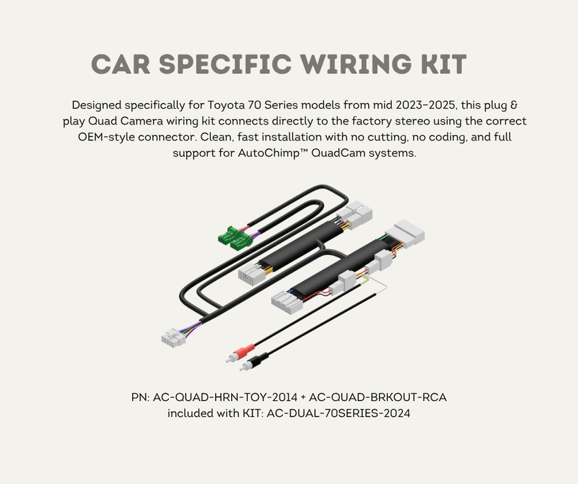 AutoChimp™ Dual Camera Kit for Toyota LandCruiser 70 Series (2023–2025) | Add Front, Trailer, or Tray Camera | AC-DUAL-70SERIES-2024 | Car Specific Wiring Kit