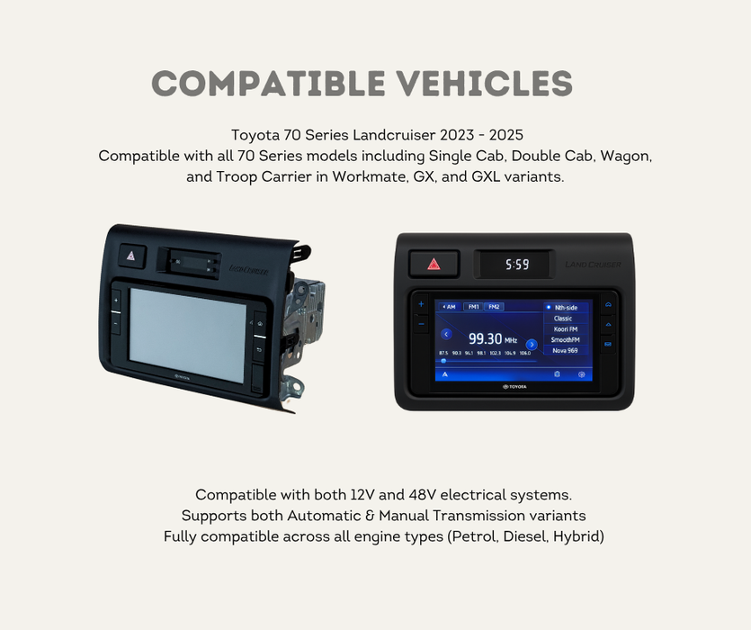 AutoChimp™ Dual Camera Kit for Toyota LandCruiser 70 Series (2023–2025) | Add Front, Trailer, or Tray Camera | AC-DUAL-70SERIES-2024 | Compatible Vehicles