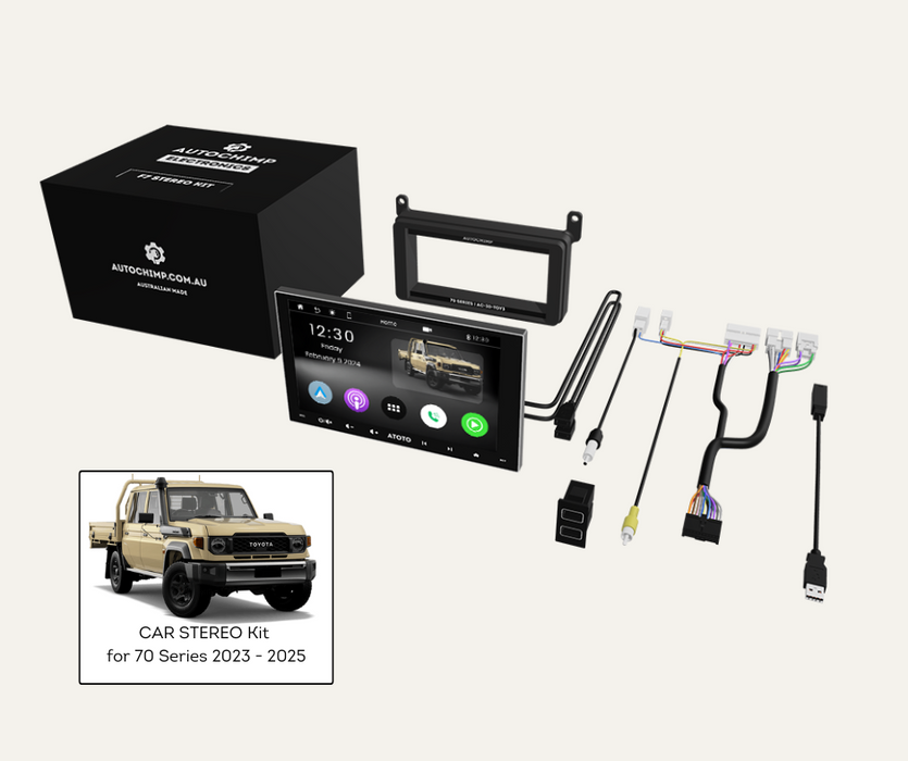 AutoChimp™ F7 Stereo Kit for Toyota Landcruiser 70 Series (2024–2025) | 9" Wireless HD Car Radio | Main | AC-F7-70SERIES-2024