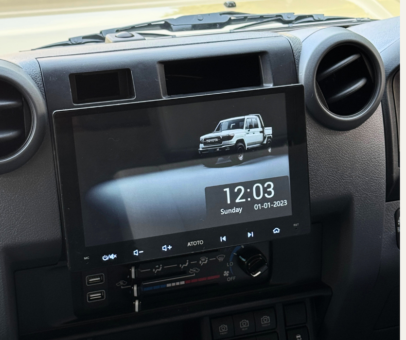 AutoChimp™ F7 Stereo Mounting Kit for Toyota LandCruiser 70 Series (2014–2023) | AC-3D-TOY8 | Installed Example Fitted