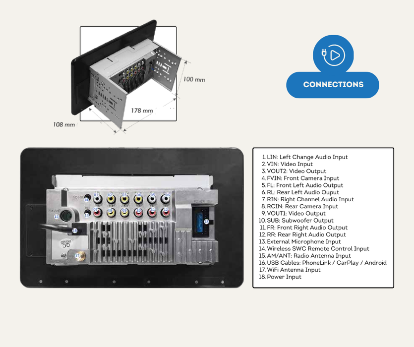 AutoChimp™ F7 Stereo Kit for Toyota Fortuner 2014 - 2020 | 9" HD Car Radio Wireless Edition Connections