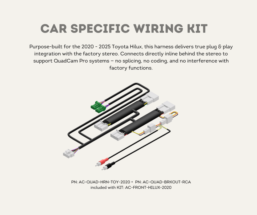 AutoChimp™ Front Camera Kit for Toyota Hilux (2020–2024) | QuadCam Plug & Play System | AC-FRONT-HILUX-2020 | Car Specific Wiring Kit