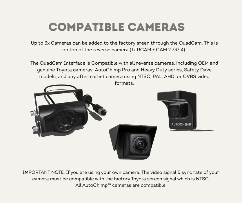 AutoChimp™ Front & Rear Camera Kit for Toyota LandCruiser 70 Series (2024+) | Plug & Play QuadCam Bundle | AC-FRONTREAR-70SERIES | Compatible Cameras