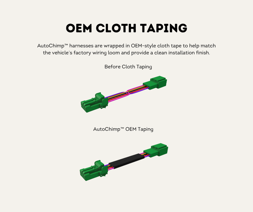 AutoChimp™ Front & Rear Camera Switch Adapter | 5-Pin Button Swap Harness | SKU: AC-SWITCH-FR-ADAPTER | OEM Cloth Taping