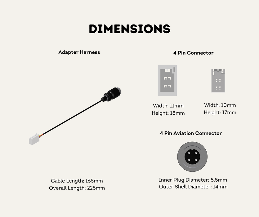 AutoChimp™ Heavy Duty Camera Adapter Cable | 4-Pin Aviation to 4-Pin Pro Series | SKU: AC-HEAVY-CAM-4PIN | Dimensions