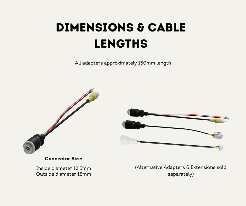AutoChimp™ Heavy Duty Camera Adapter | 4-Pin to RCA + JST Power | SKU: AC-HEAVY-CAM-RCA | Dimensions & Cable Lengths