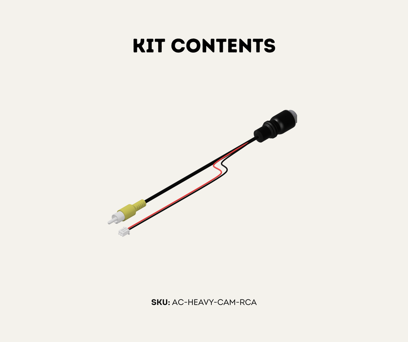 AutoChimp™ Heavy Duty Camera Adapter | 4-Pin to RCA + JST Power | SKU: AC-HEAVY-CAM-RCA | Kit Contents