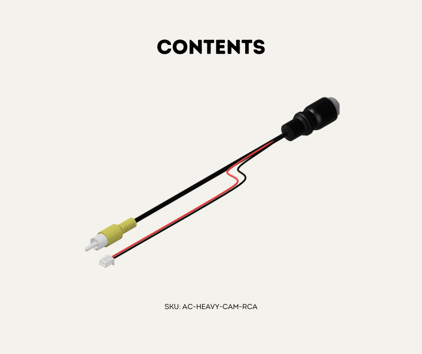 AutoChimp™ Heavy Duty Camera Connector | Aviation 4-Pin to RCA + JST Power | QuadCam & Aftermarket Compatible | AC-HEAVY-CAM-RCA | Contents