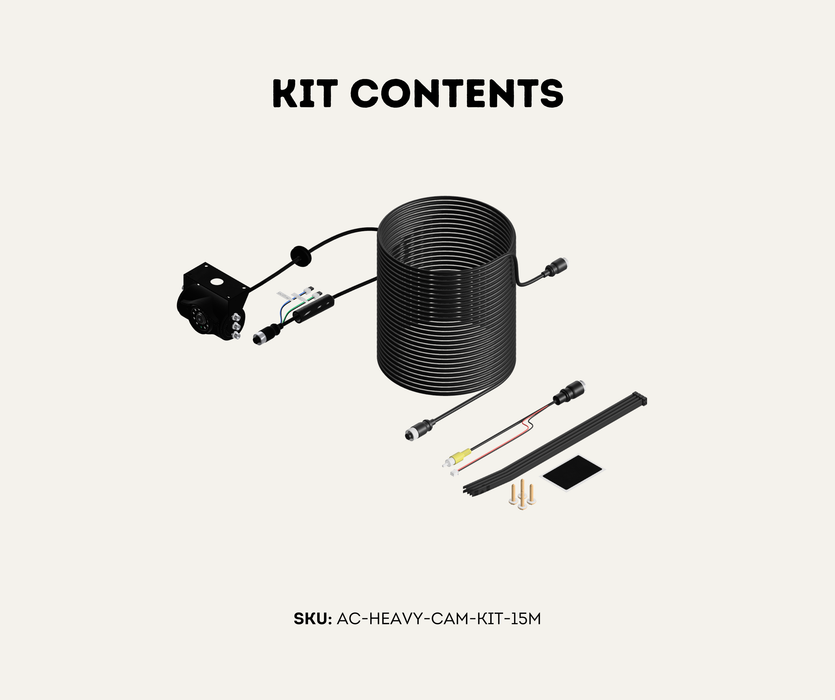 AutoChimp™ Heavy Duty Camera Kit | IR + IR Cut Night Vision | AHD / CVBS | Selectable Cable Length | SKU: AC-HEAVY-CAM-KIT-15M | Kit Contents