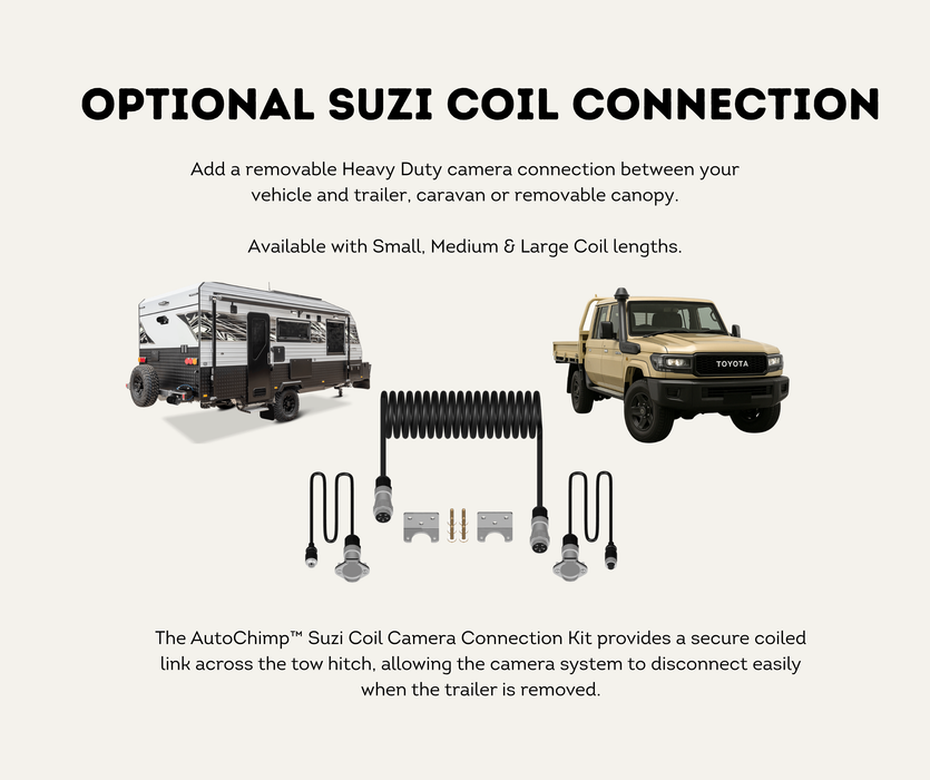 AutoChimp™ Heavy Duty Camera Kit | IR + IR Cut Night Vision | AHD / CVBS | Selectable Cable Length | SKU: AC-HEAVY-CAM-KIT | Optional Suzi Coil Connection