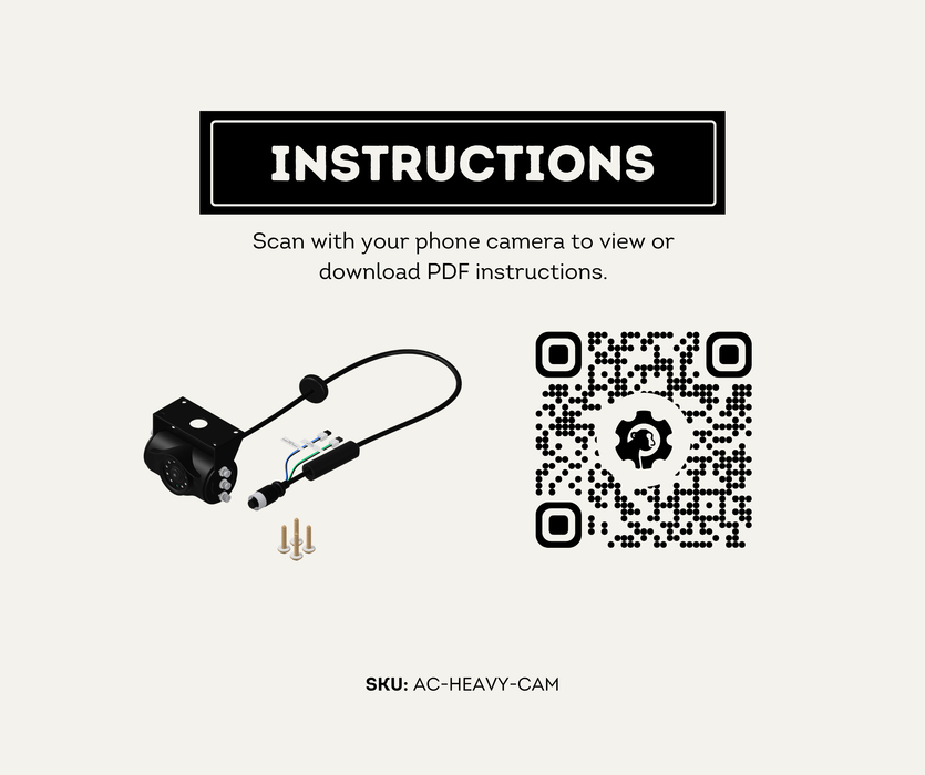 AutoChimp™ Heavy Duty Camera | IR + IR Cut Night Vision | AHD / CVBS | 6V–24V | SKU: AC-HEAVY-CAM | Instructions