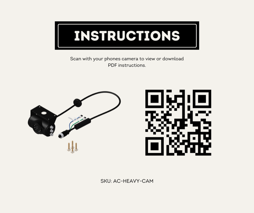 AutoChimp™ Heavy Duty Camera | IR + IR Cut Night Vision | AHD / CVBS | 6V–24V | SKU: AC-HEAVY-CAM | Instructions