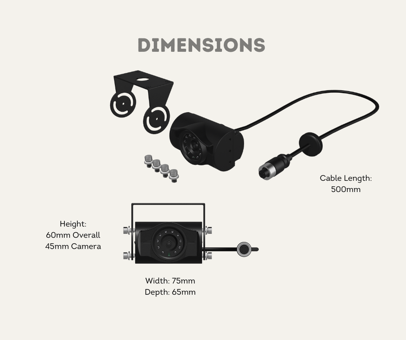 AutoChimp™ Heavy Duty Camera | Infrared LED Night Vision (6V–12V) | AC-HEAVY-CAM | Dimensions
