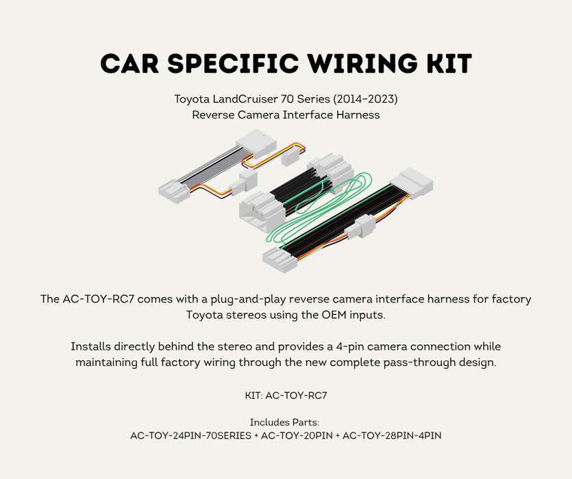 AutoChimp™ Heavy Duty Reverse Camera Kit for Toyota LandCruiser 70 Series (2014–2023) | Commercial Grade Upgrade | SKU: AC-TOY-RC7-HD | Car Specific Wiring Kit