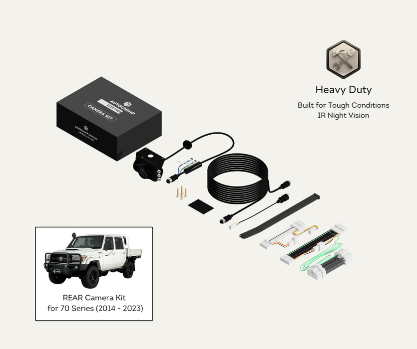 AutoChimp™ Heavy Duty Reverse Camera Kit for Toyota LandCruiser 70 Series (2014–2023) | Commercial Grade Upgrade | SKU: AC-TOY-RC7-HD | Listing