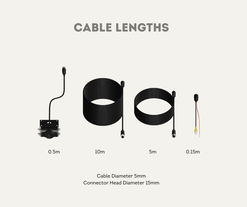 AutoChimp™ Heavy Duty Trailer Camera Kit | 5m + 10m Extension Cables for Hitch Beak Points | SKU: AC-HEAVY-CAM-KIT-TRAILER | Cable Lengths