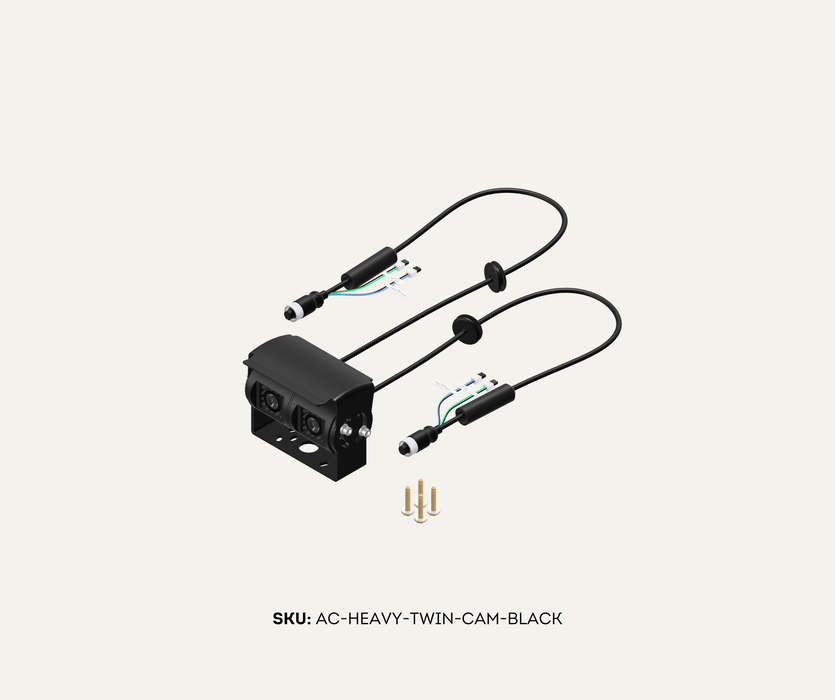 AutoChimp™ Heavy Duty Twin Camera | 60° + 120° Dual View | AHD/CVBS | 6V–24V | SKU: AC-HEAVY-TWIN-CAM-BLACK | Product Listing Black