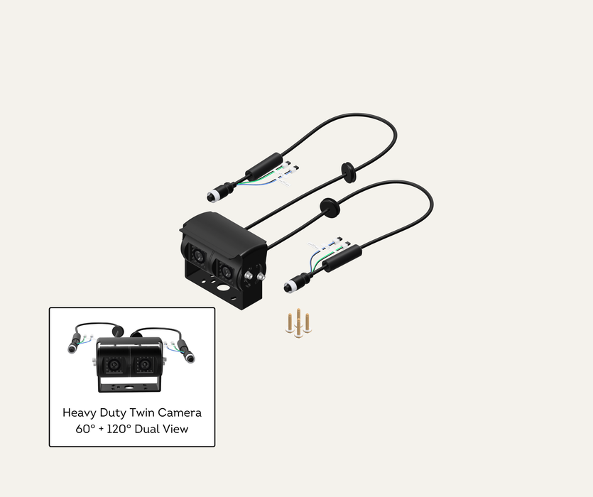 AutoChimp™ Heavy Duty Twin Camera | 60° + 120° Dual View | AHD/CVBS | 6V–24V | SKU: AC-HEAVY-TWIN-CAM | Main