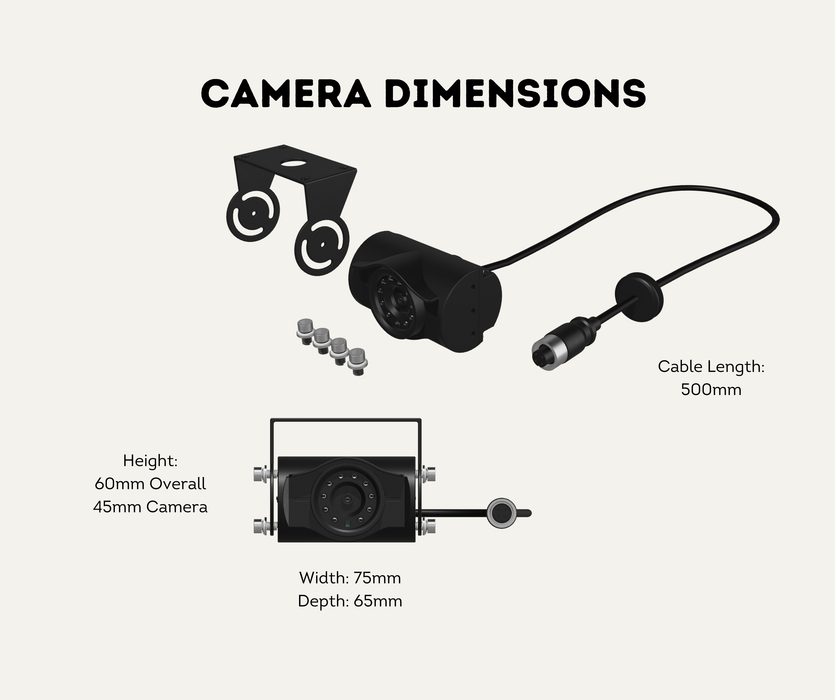 AutoChimp™ Heavy Duty Reverse Camera Kit for Toyota LandCruiser 70 Series (2014–2023) | Commercial Grade Upgrade | SKU: AC-TOY-RC7-HEAVY | Camera Dimensions
