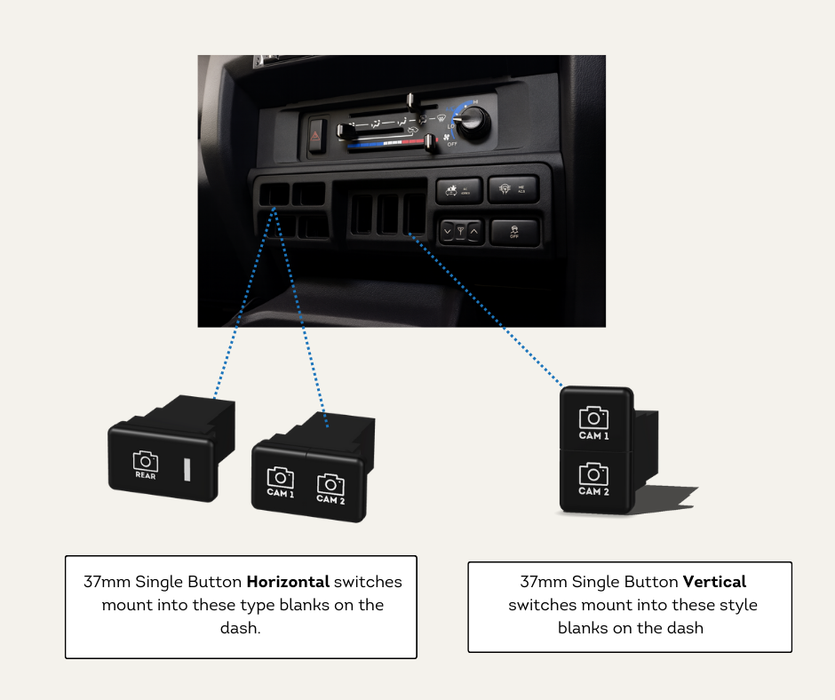 AutoChimp™ OEM Camera Switches for Toyota | Select Size, Colour & Icon (22mm, 32mm & 37mm) | AC-SWITCH-TOY | Example Mounting