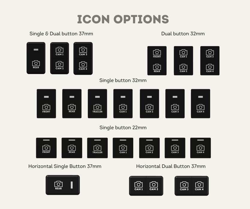 AutoChimp™ OEM Camera Switches for Toyota | Select Size, Colour & Icon (22mm, 32mm & 37mm) | AC-SWITCH-TOY | Icon Options