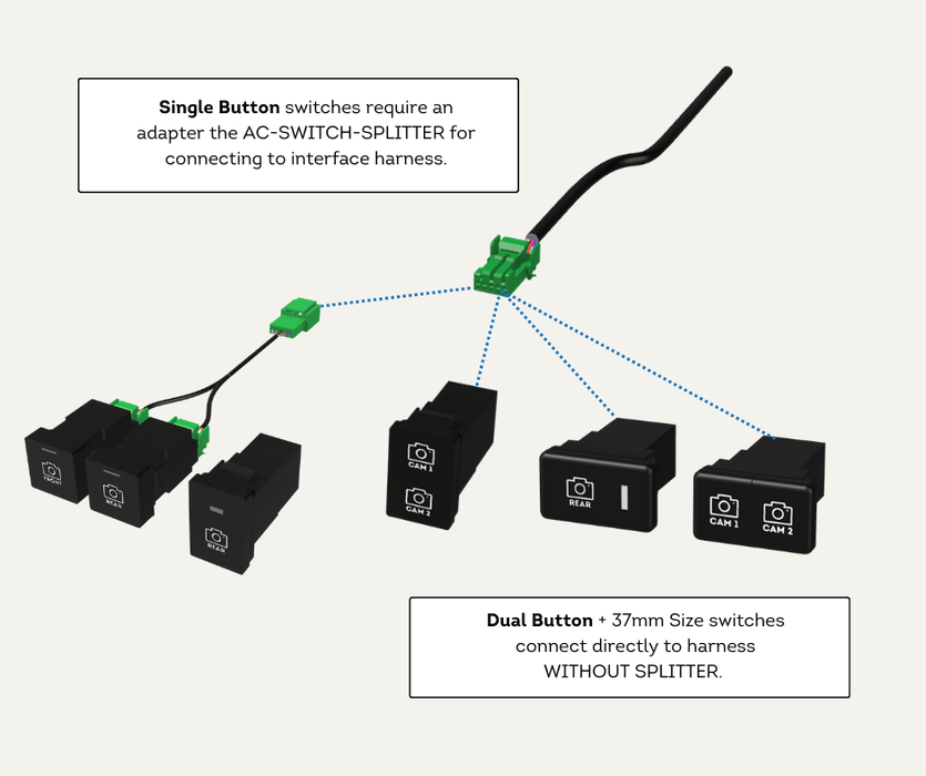 AutoChimp™ OEM Camera Switches for Toyota | Select Size, Colour & Icon (22mm, 32mm & 37mm) | AC-SWITCH-TOY | Switch Connection Guide