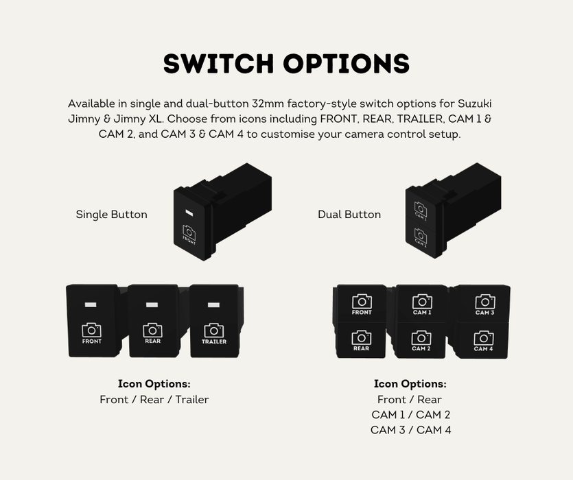 AutoChimp™ OEM Camera Switch for Suzuki Jimny / Jimny XL (2025-Onwards) | 32mm Factory Style | SKU: AC-OEM-SWITCH-SUZUKI | Switch Options
