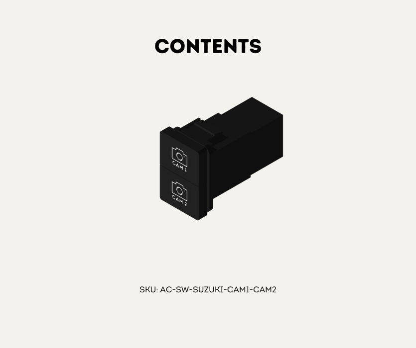 AutoChimp™ OEM Camera Switch for Suzuki Jimny / Jimny XL (2025-Onwards) | 32mm Factory Style | SKU: AC-SW-SUZUKI-CAM1-CAM2 | Contents