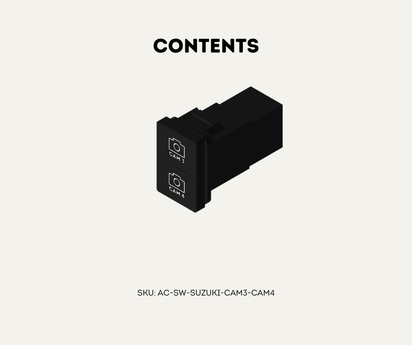 AutoChimp™ OEM Camera Switch for Suzuki Jimny / Jimny XL (2025-Onwards) | 32mm Factory Style | SKU: AC-SW-SUZUKI-CAM3-CAM4 | Contents