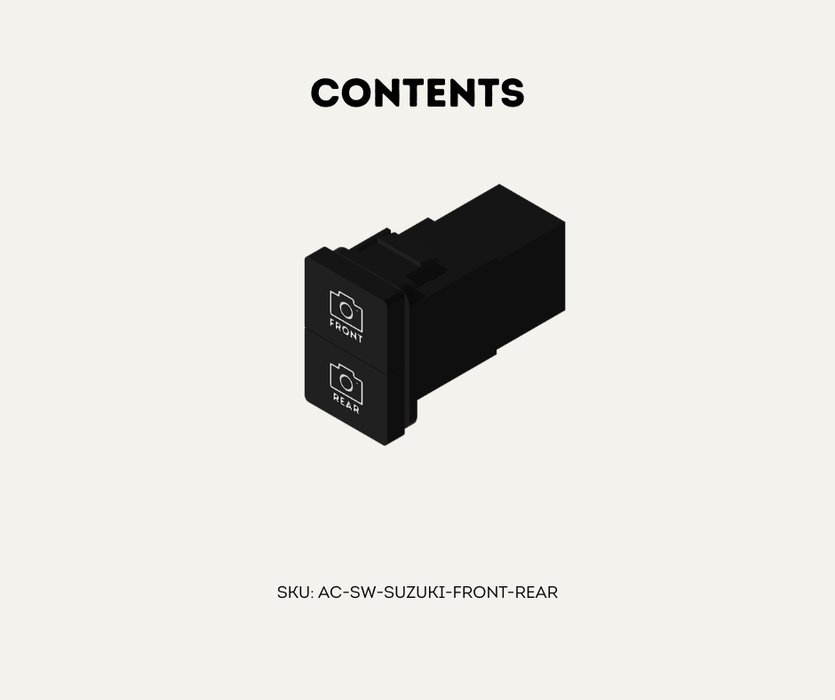 AutoChimp™ OEM Camera Switch for Suzuki Jimny / Jimny XL (2025-Onwards) | 32mm Factory Style | SKU: AC-SW-SUZUKI-FRONT-REAR | Contents